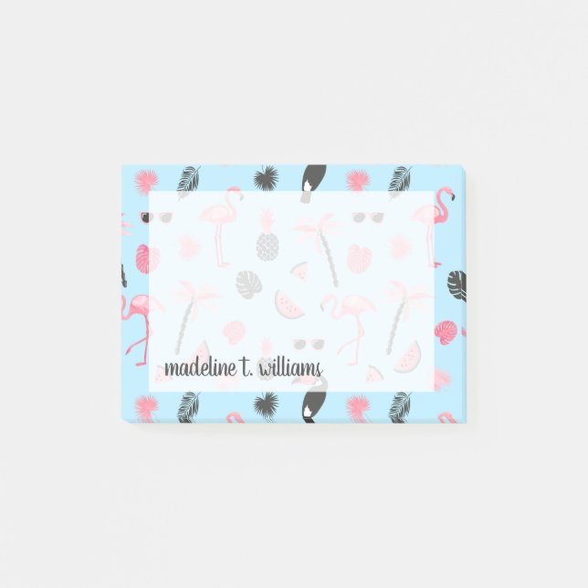 Pink & Blue Summer Tropical Pattern Post-it Notes (Front)