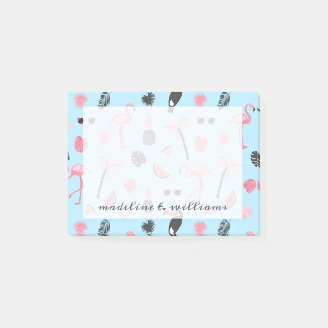 Pink & Blue Summer Tropical Pattern Post-it Notes (Front)