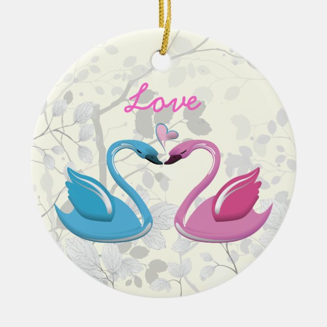 Pink blue swan love heart couple keepsake ornament (Front)