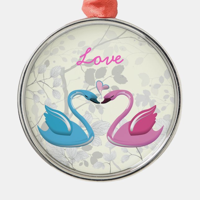 Pink blue swan love heart couple keepsake ornament (Front)