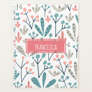 Pink Blue Tan Abstract Floral Pattern Monogram Planner