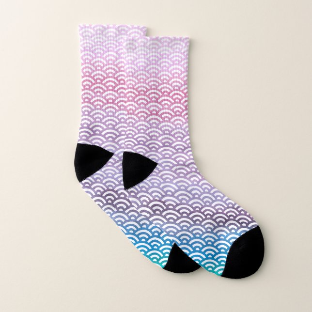 Pink/Blue/Teal/Any Colour Watercolor Seigaiha Socks (Pair)