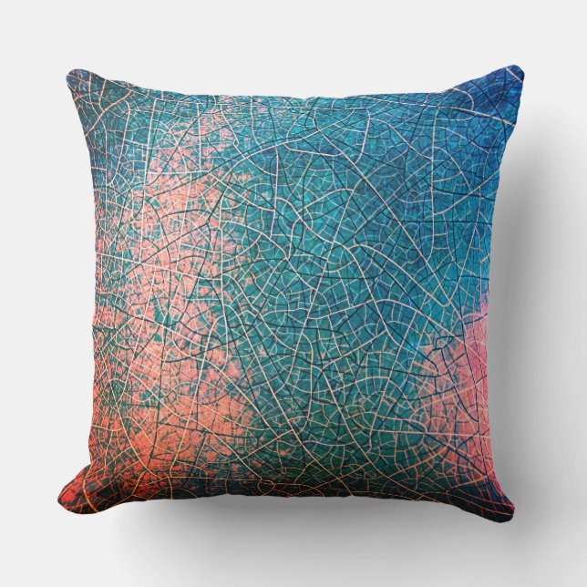 Pink Blue Teal Mosaic Tile Abstract Outdoor Pillow (Front)