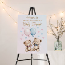 Pink Blue Teddy Bear Baby Shower Welcome