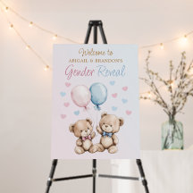 Pink Blue Teddy Bears Gender Reveal Welcome