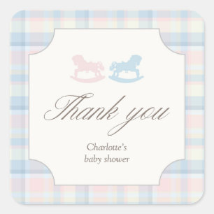 Pink Blue Thank you Square Gender Reveal Sticker