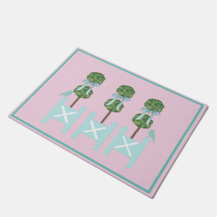 Pink Blue Topiary Turquoise Bird Birds rug doormat