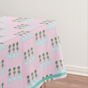 Pink Blue Topiary Turquoise Bird Birds    Tablecloth