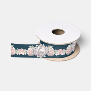 Pink & Blue Triple Moon Night Sky Handfasting Satin Ribbon