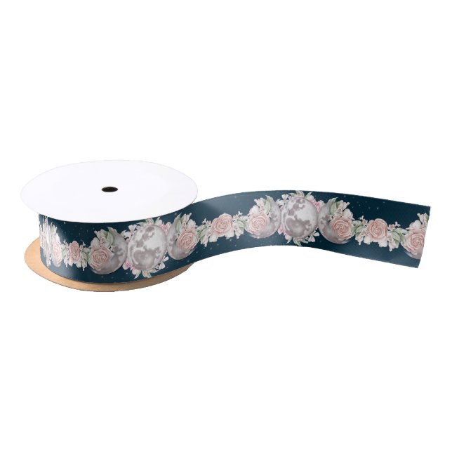 Pink & Blue Triple Moon Night Sky Handfasting Satin Ribbon (Spool)
