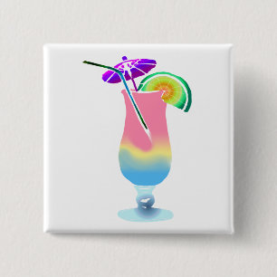 Pink & Blue Tropical Drink 2 Inch Square Button