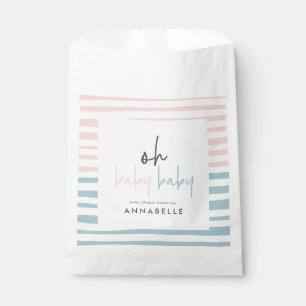 pink blue twin baby shower typography modern favour bag