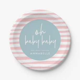 pink blue twin baby shower typography modern paper plate