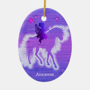 Pink & Blue Unicorn Girly Colorful Wood Design Ceramic Ornament