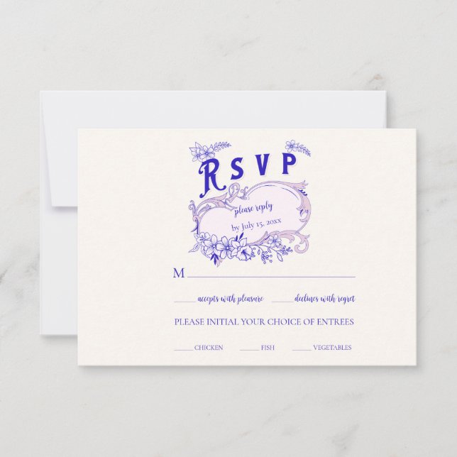 Pink Blue Vintage Library Book Wedding RSVP Card (Front)
