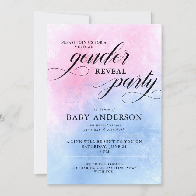 Pink & Blue Virtual Gender Reveal Party Invitation (Front)