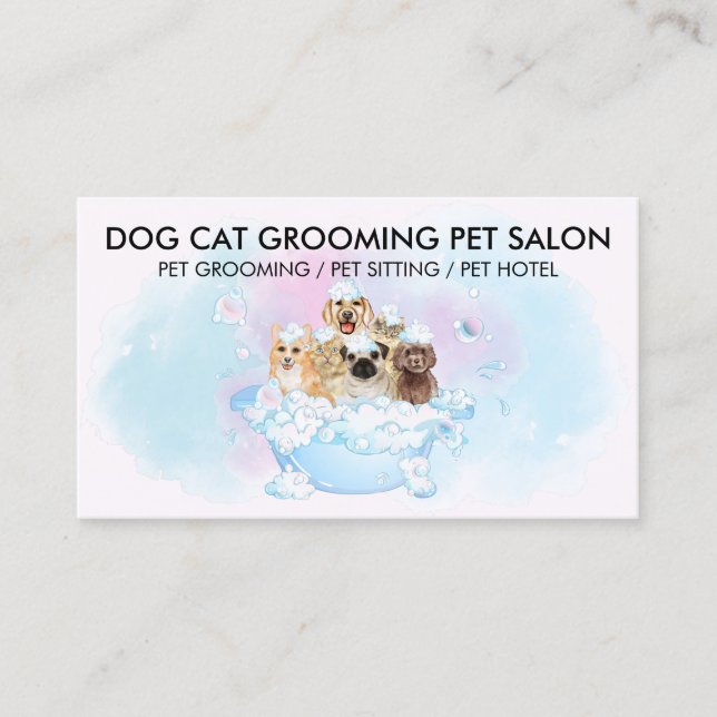 Pink Blue Water Dogs cats Groomer Appointment Business Card (Front)