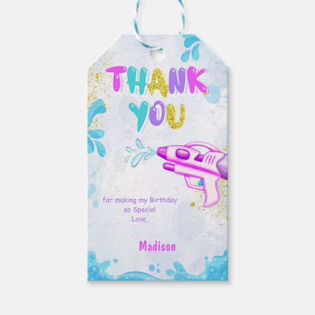 Pink & Blue Water Gun Gift Tags (Front)