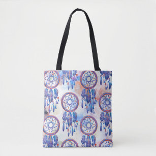 Pink Blue Watercolor Dreamcatcher Boho Tote Bag
