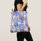 Pink Blue Watercolor Dreamcatcher Boho Tote Bag (Close Up)