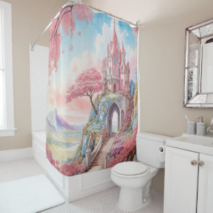 Pink Blue Watercolor Fantasy Castle 