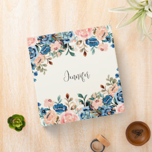 Pink & Blue Watercolor Flowers Binder