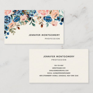 Pink & Blue Watercolor Flowers Business Card