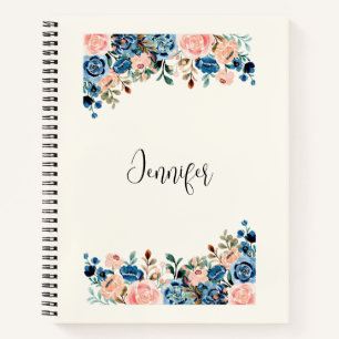 Pink & Blue Watercolor Flowers Notebook
