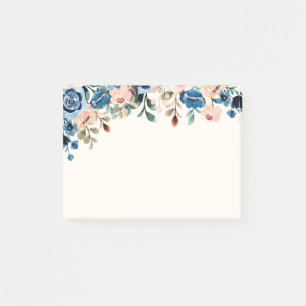  Pink & Blue Watercolor Flowers Post-it Notes