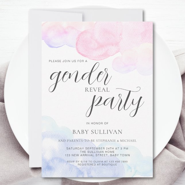 Pink Blue Watercolor Gender Reveal Party  Invitation (Creator Uploaded)
