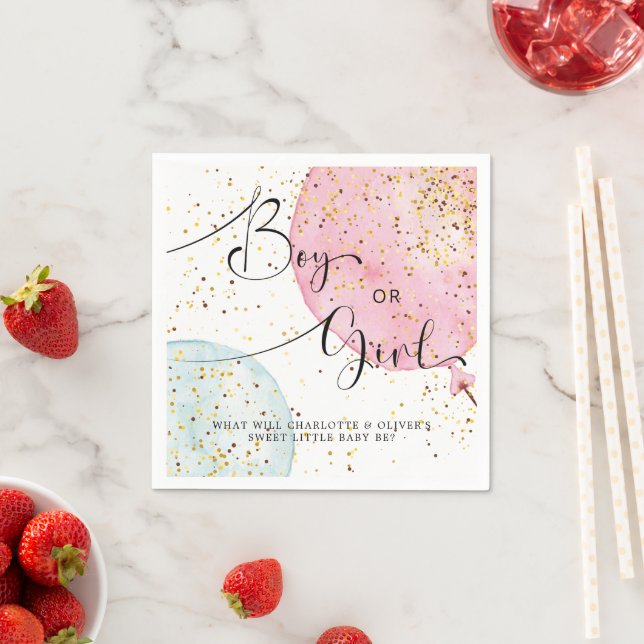 Pink & Blue Watercolor Gender Reveal Party Napkin (Insitu)