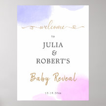 Pink & Blue Watercolor Gold Script Gender Reveal