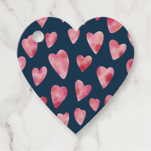Pink Blue watercolor hearts pattern Favour Tags