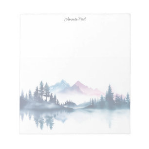 Pink & Blue Watercolor Mountains & Dark Pine Trees Notepad