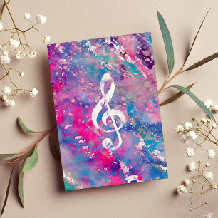 Pink Blue Watercolor Paint Music Note Treble Clef Card