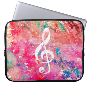 Pink Blue Watercolor Paint Music Note Treble Clef  Laptop Sleeve