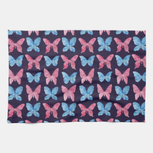 Pink Blue Watercolor Painting Pattern Kitchen Towel