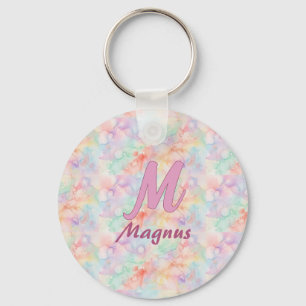 pink blue watercolor pastel monogram name letter c keychain