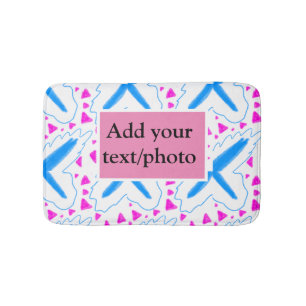 Pink blue watercolor pattern add name text custom bath mat
