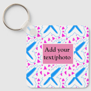 Pink blue watercolor pattern add name text custom keychain