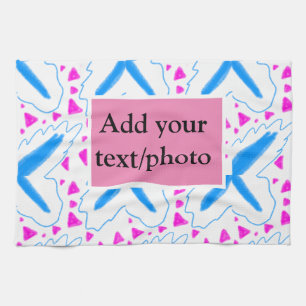 Pink blue watercolor pattern add name text custom kitchen towel
