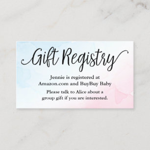 Pink & Blue Watercolor Registry Shower Insert Card