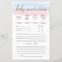 Pink Blue Watercolour Baby Predictions Game
