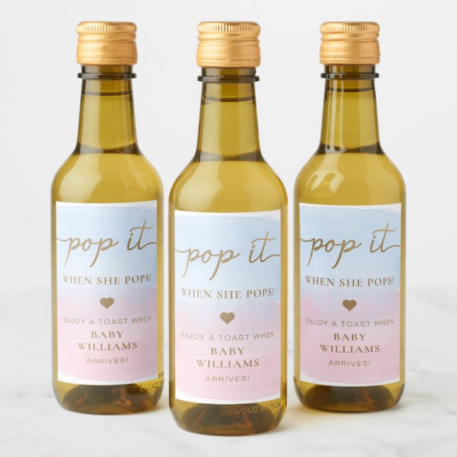 Pink Blue Watercolour Baby Shower Bottle Label (Bottles)