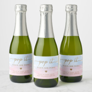 Pink Blue Watercolour Baby Shower Sparkling Wine L Label