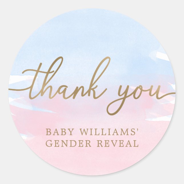 Pink Blue Watercolour Gender Reveal Favour Sticker (Front)