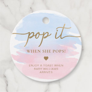Pink Blue Watercolour Pop When She Pops Favour Tag