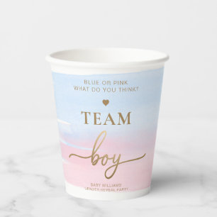 Pink Blue Watercolour Team Girl Team Boy Paper Cups