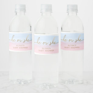 Pink Blue Watercolour Water Bottle Favour Label