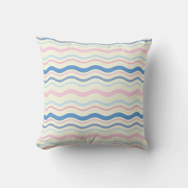 Pink Blue Waves Throw Pillow (Front)